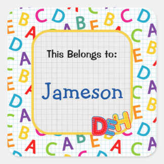 Kinder kleurrijk schoolpatroon vierkante sticker