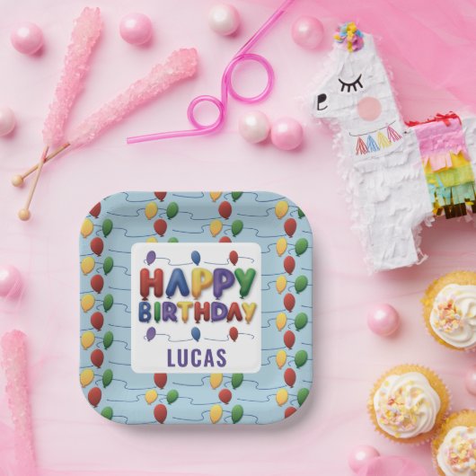 Kinder kleurrijke ballonnen Happy Birthday Paper B Papieren Bordje (Feest)