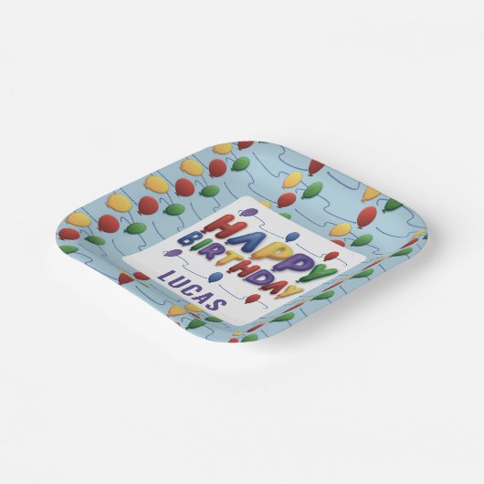 Kinder kleurrijke ballonnen Happy Birthday Paper B Papieren Bordje (Gebogen)