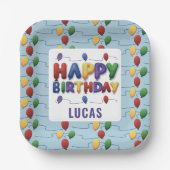Kinder kleurrijke ballonnen Happy Birthday Paper B Papieren Bordje (Voorkant)