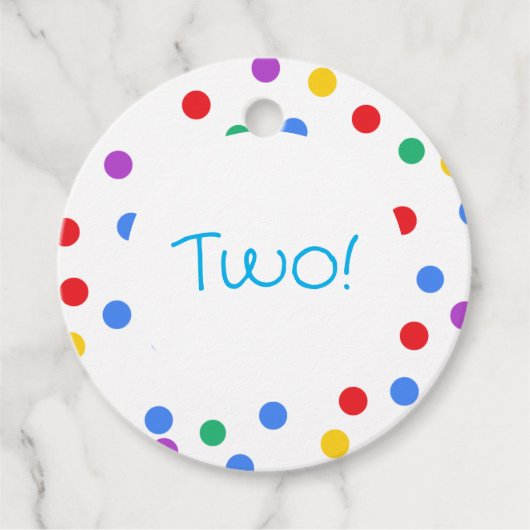 Kinder kleurrijke Confetti Stippen 2e verjaardag Bedankjes Labels (Voorkant)