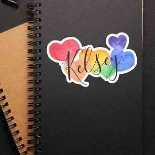 Kinder kleurrijke Rainbow Hearts scriptnaam Sticker