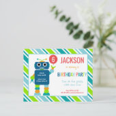 Kinder kleurrijke robotverjaardagsuitnodiging Brie Uitnodiging Briefkaart (Staand voorkant)