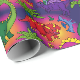 Kinder Kleurrijke Schattigee Dinosauruspatroon Cadeaupapier