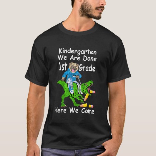 Kinder kleuterschool Afstuderen Pug Dinosaurus Laa T-shirt (Voorkant)