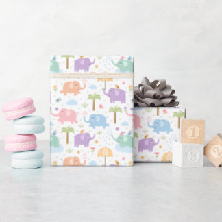 Kinder kreukjes met fijne olifanten Pastel Roze Bl Cadeaupapier