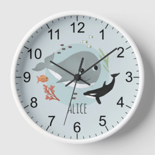 Kinder Kute Ocean Whale en Orca AcrylWall Clock
