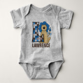 Kinder L-monogram | Blauwe patchwork-lion Romper (Voorkant)