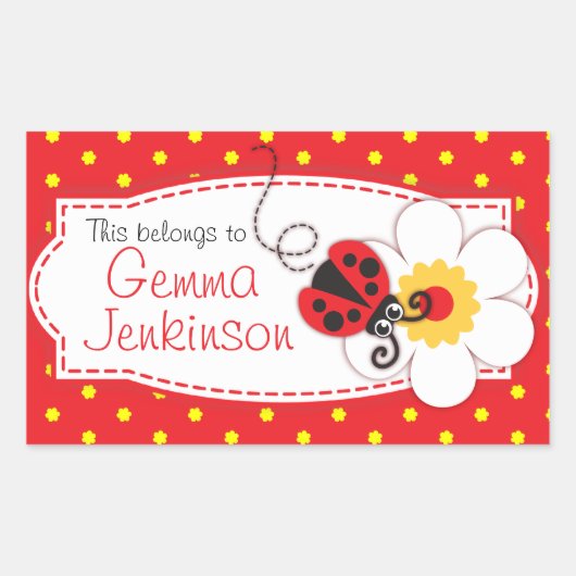 kinder ladybug book bord of ID name sticker (Voorkant)