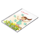 Kinder laptop voor lente-meisjes die op vogels jag notitieboek (Linkerzijde)