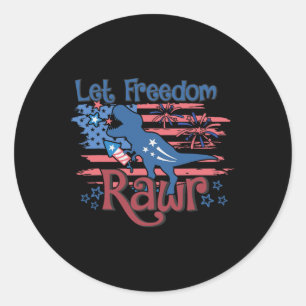 Kinder Let Freedom Rawr T-rex dinosaurus VS Vlag 4 Ronde Sticker