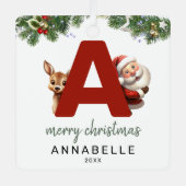 Kinder letter A monogram kerstboom Metalen Ornament (Voorkant)