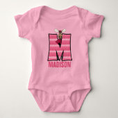 Kinder letter M Monogramed Pink Knit Moose Romper (Voorkant)