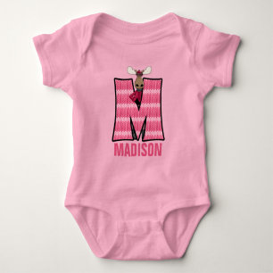 Kinder letter M Monogramed Pink Knit Moose Romper