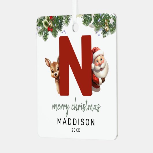 Kinder letter N Monogram kerstboom Metalen Ornament (Voorkant links)