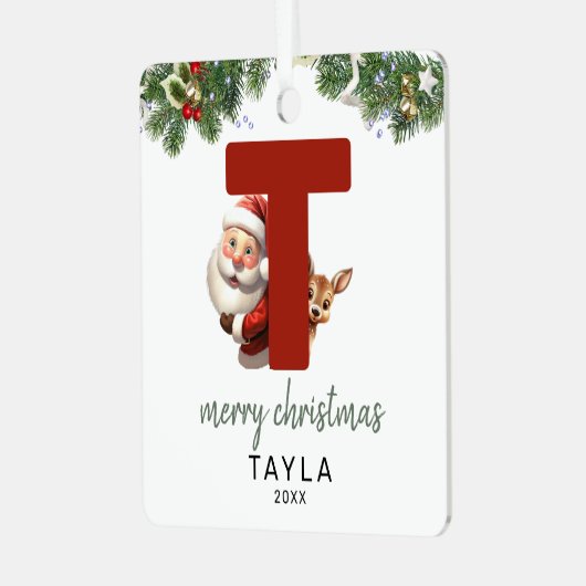 Kinder letter T Monogram kerstboom Metalen Ornament (Voorkant links)