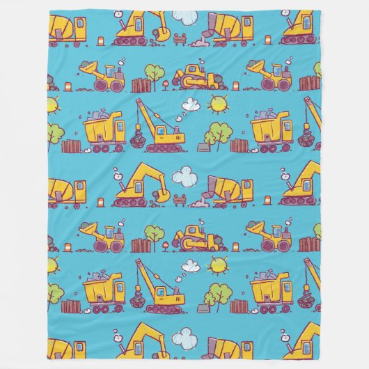 Kinder Leuke Bouwplaats & Voertuigen Fleece Deken (Voorkant)