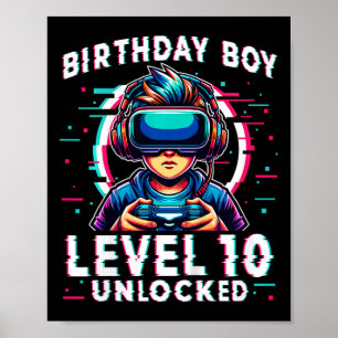 Kinder Level 10 ontgrendeld 10 jaar oude verjaarda Poster