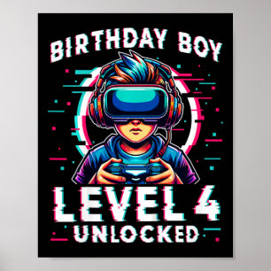 Kinder Level 4 ontgrendeld 4 jaar oude verjaardags Poster