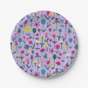 Kinder Lila Floral Birthday Papieren Bordje