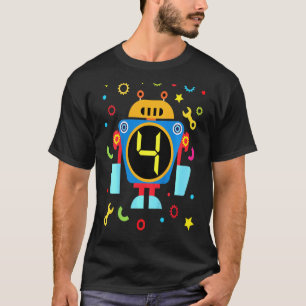 Kinder Little Robot Birthday 4th Birthday technicu T-shirt