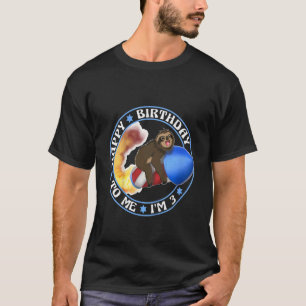 Kinder Little Sloth vliegt Fireworks Bday I'm 3 T-shirt