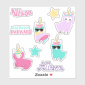 Kinder Llama Eenhoorn Gepersonaliseerde Fun set Sticker (Vel)