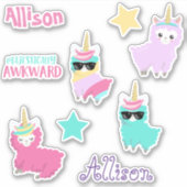 Kinder Llama Eenhoorn Gepersonaliseerde Fun set Sticker (Voorkant)