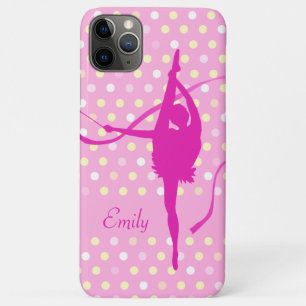 Kinder meisjes genaamd gymnast polka stip roze iPhone 11 pro max hoesje