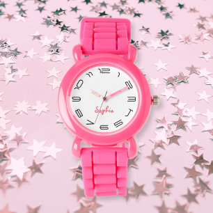 Kinder Meisjes Modern Chic Roze Aangepaste Naam Mo Horloge