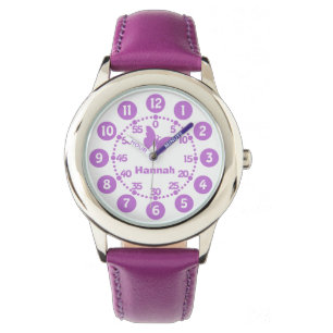 Kinder meisjes paarse & witte gepersonaliseerde po horloge