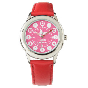 Kinder meisjes rood roze & wit volledige naam pols horloge
