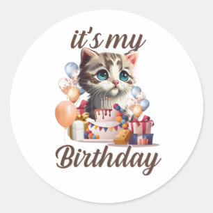 Kinder meisjes verjaardagsoutfit kat ronde sticker