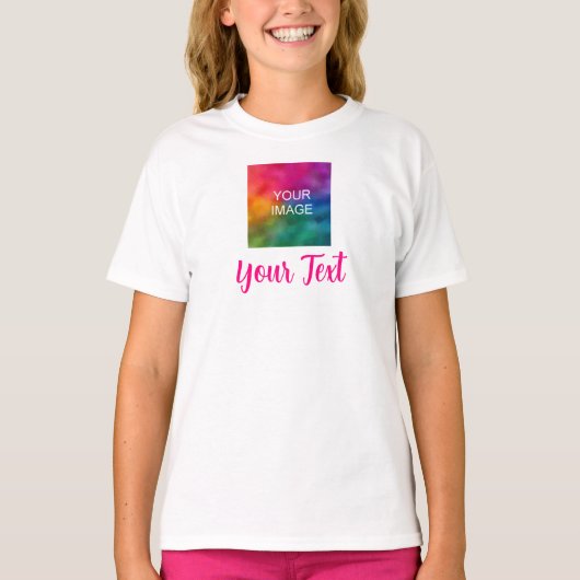 Kinder Meisjes Wit Custom Afbeelding Tekst Naam Sj T-shirt (Voorkant)