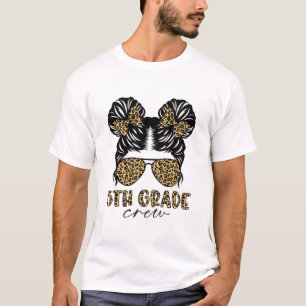 Kinder Messy Bun 5th Grade Crew Leopard Girls Back T-shirt