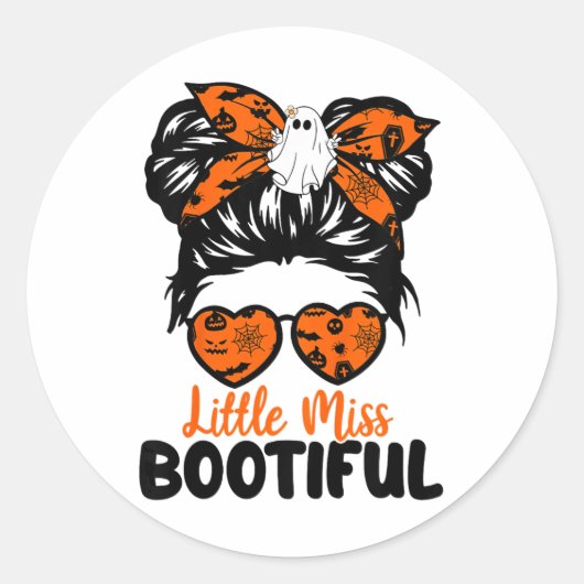 Kinder Messy Bun Little Miss Bootiful Boo Hallowee Ronde Sticker (Voorkant)