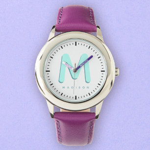 Kinder modern Cute Fun, aangepast 3D-monogram Horloge