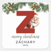 Kinder Monogram Kerst Vierkante Sticker (Voorkant)