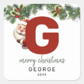 Kinder Monogram Kerst Vierkante Sticker (Voorkant)