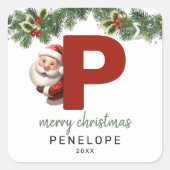 Kinder Monogram Kerst Vierkante Sticker (Voorkant)