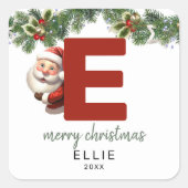 Kinder Monogram Kerst Vierkante Sticker (Voorkant)