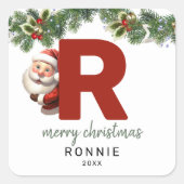 Kinder Monogram Kerst Vierkante Sticker (Voorkant)