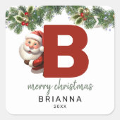 Kinder Monogram Kerst Vierkante Sticker (Voorkant)