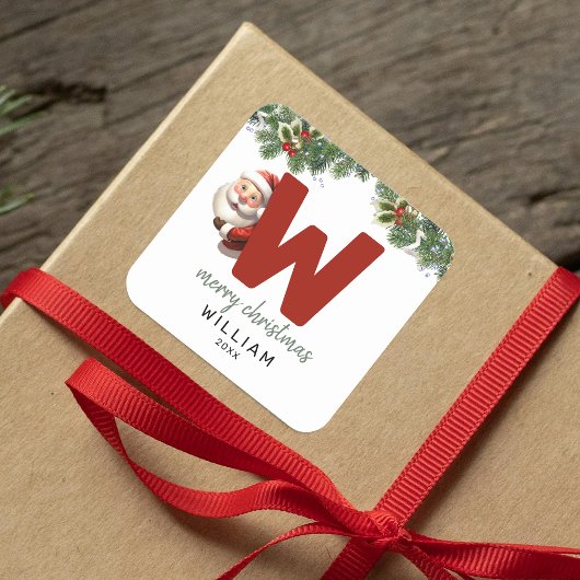 Kinder Monogram Kerst Vierkante Sticker