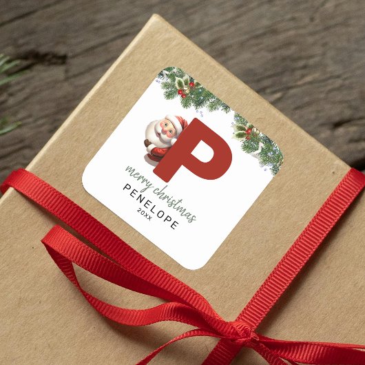 Kinder Monogram Kerst Vierkante Sticker