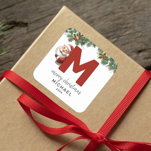 Kinder Monogram Kerst Vierkante Sticker