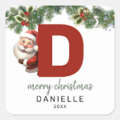 Kinder Monogram Kerst Vierkante Sticker (Voorkant)