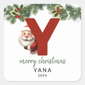 Kinder Monogram Kerst Vierkante Sticker (Voorkant)