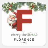 Kinder Monogram Kerst Vierkante Sticker (Voorkant)