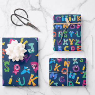 Kinder Monster ABC Gekke Alfabet Monsters Inpakpapier Vel